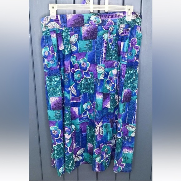 Vintage Dresses & Skirts - Vintage Floral Patchwork Hawaiian Skirt XL XXL Tropical Boho Beach Coastal Chic